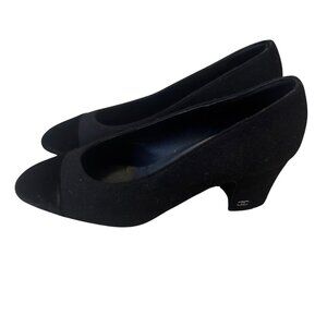 Authentic Chanel Black Pumps, Almond Toe, Crushed Velvet Toe- Size 38